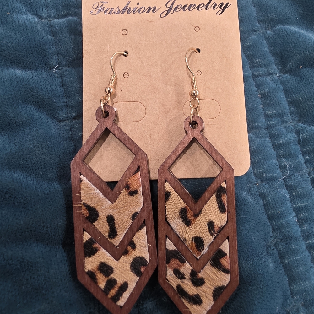 Leopard Print Wooden Earrings